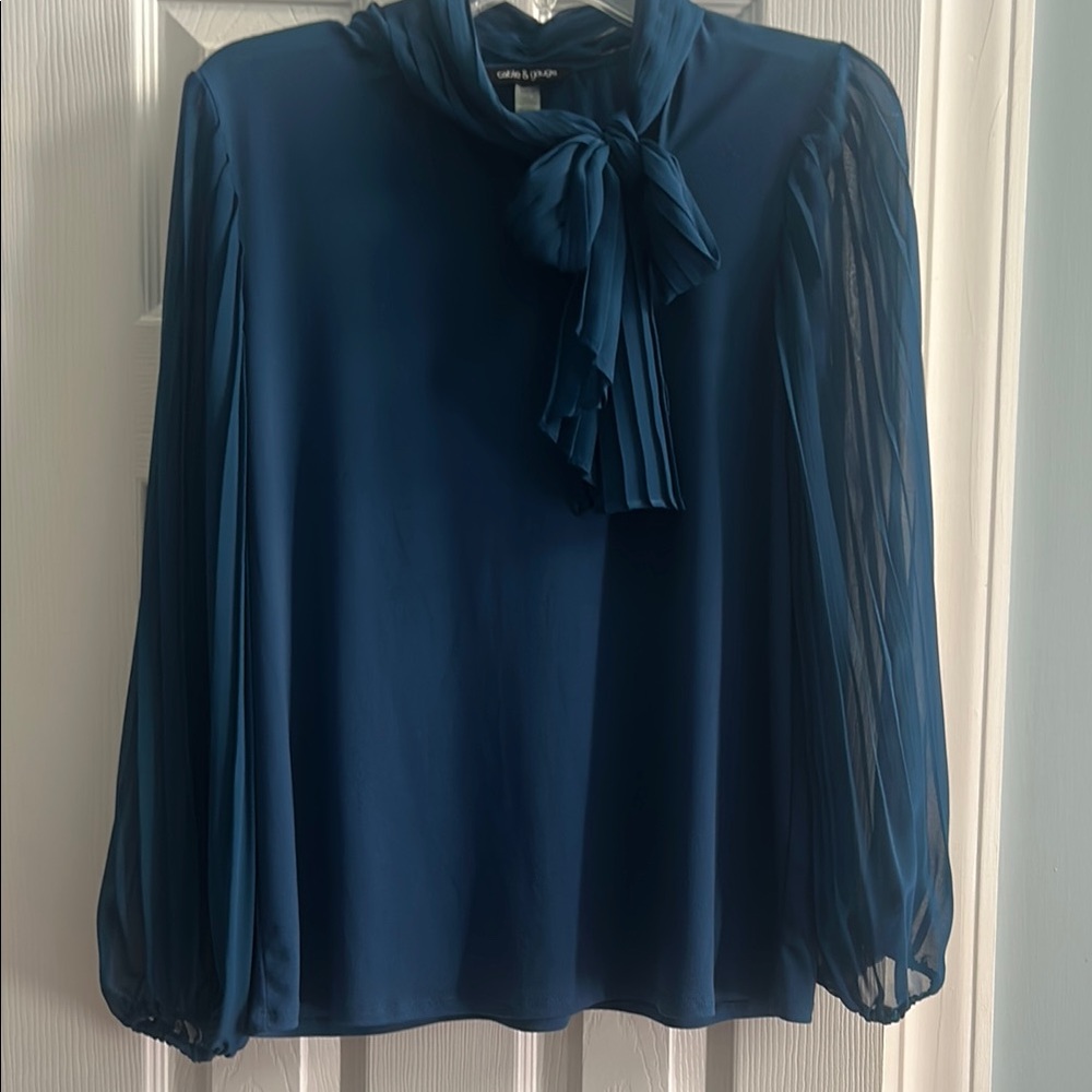 Cable and Gauge in Blue Relaxed Tie Front Blouse